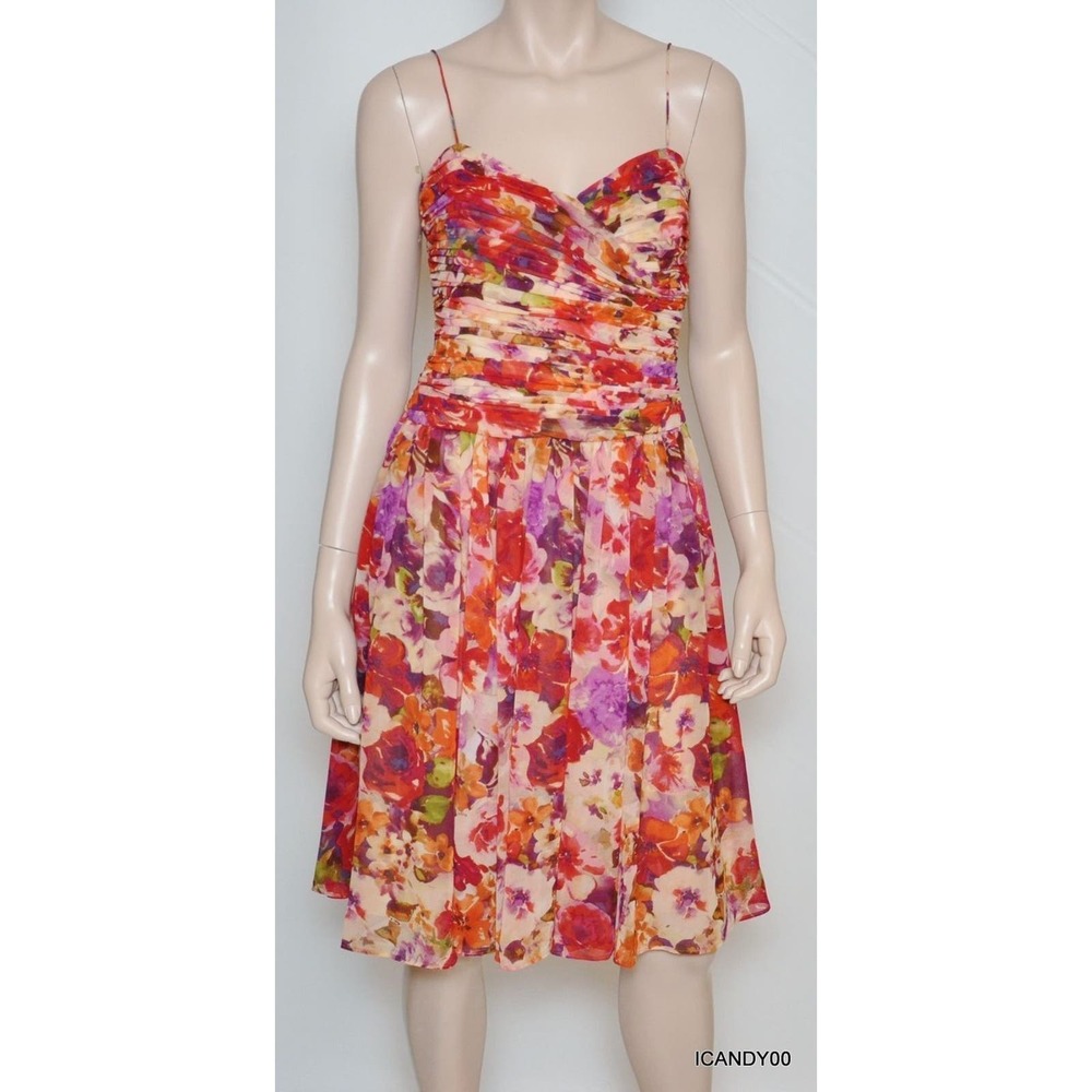 Lauren Ralph Lauren Gathered Georgette Corset Pleated Dress Petunia 4/6 Nw $179